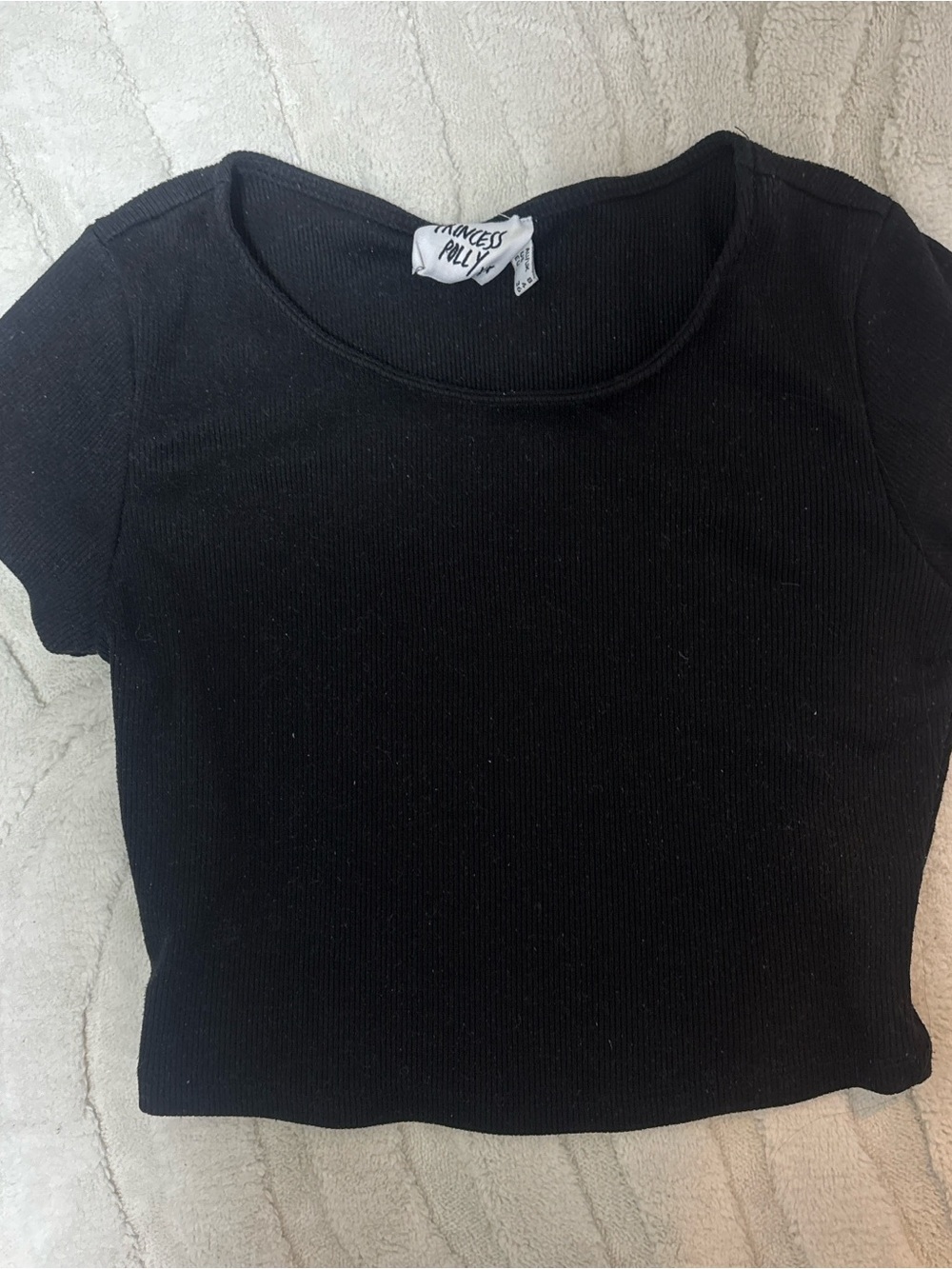Princess Polly Black Ribbed Crop Tee